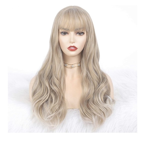 🆕️ Ombre Ash Blonde Wig with Bangs 24”Mixed Color - Picture 4 of 7